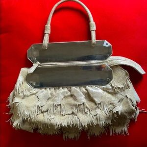 Fendi silver feather clutch